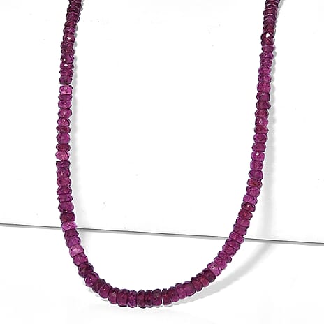 D'Joy - Radiant Ember Garnet Beads Necklace (Size - 18-2 Ext) in Rhodium Overlay Sterling Silver 70.00 Ct.