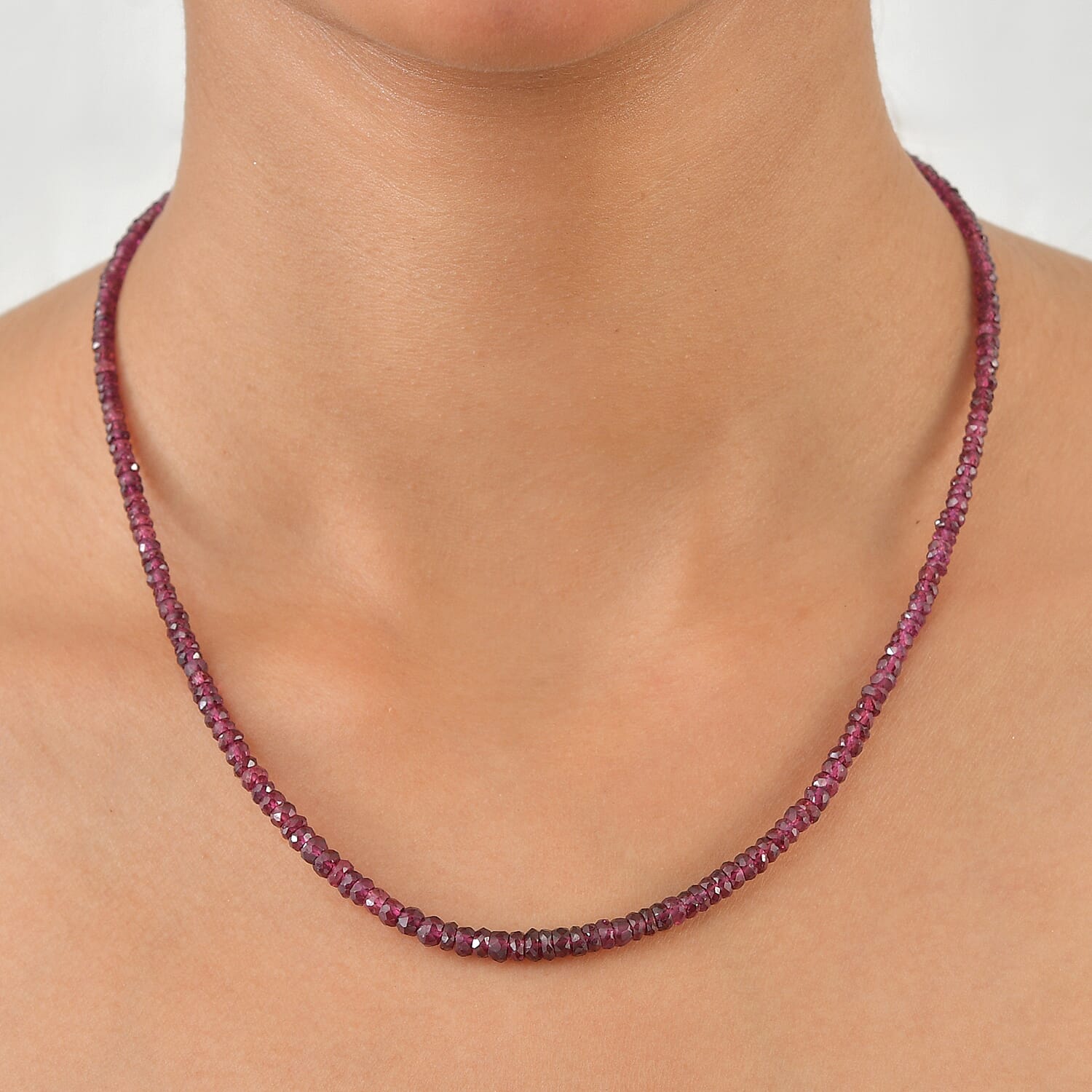 D'Joy - Radiant Ember Garnet Beads Necklace (Size - 18-2 Ext) in Rhodium Overlay Sterling Silver 70.00 Ct.