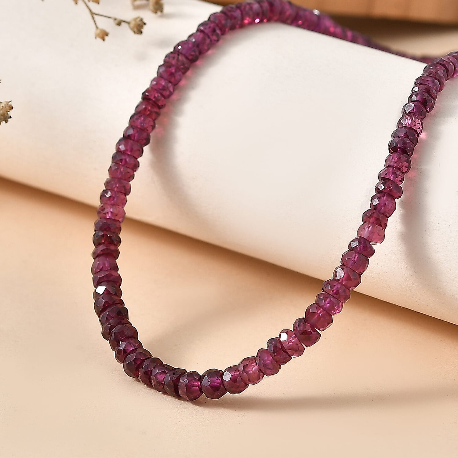D'Joy - Radiant Ember Garnet Beads Necklace (Size - 18-2 Ext) in Rhodium Overlay Sterling Silver 70.00 Ct.