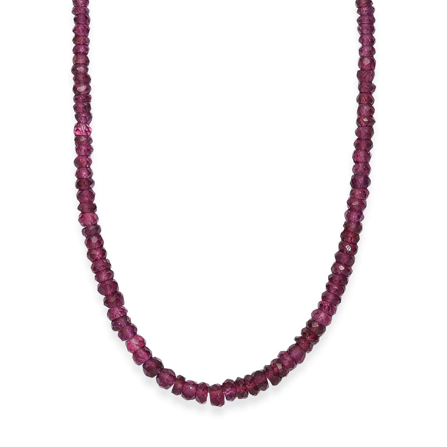 D'Joy - Radiant Ember Garnet Beads Necklace (Size - 18-2 Ext) in Rhodium Overlay Sterling Silver 70.00 Ct.