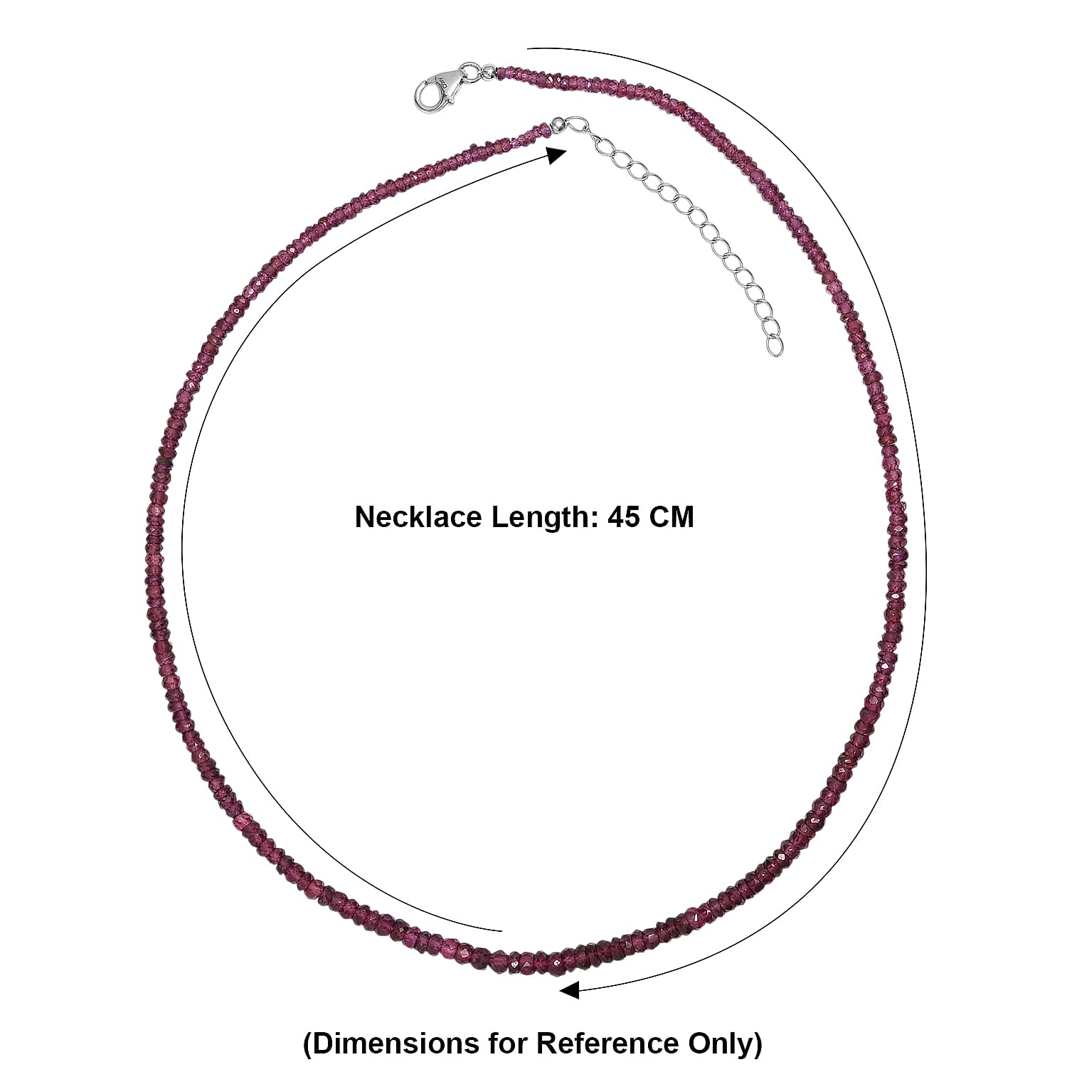 D'Joy - Radiant Ember Garnet Beads Necklace (Size - 18-2 Ext) in Rhodium Overlay Sterling Silver 70.00 Ct.