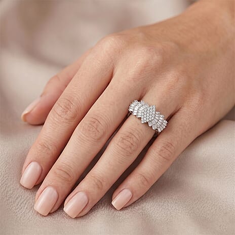 Luxuriant - Lab Grown Diamond (SI-G-H) Ballerina Ring in Rhodium Overlay Sterling Silver 2.00 Ct.