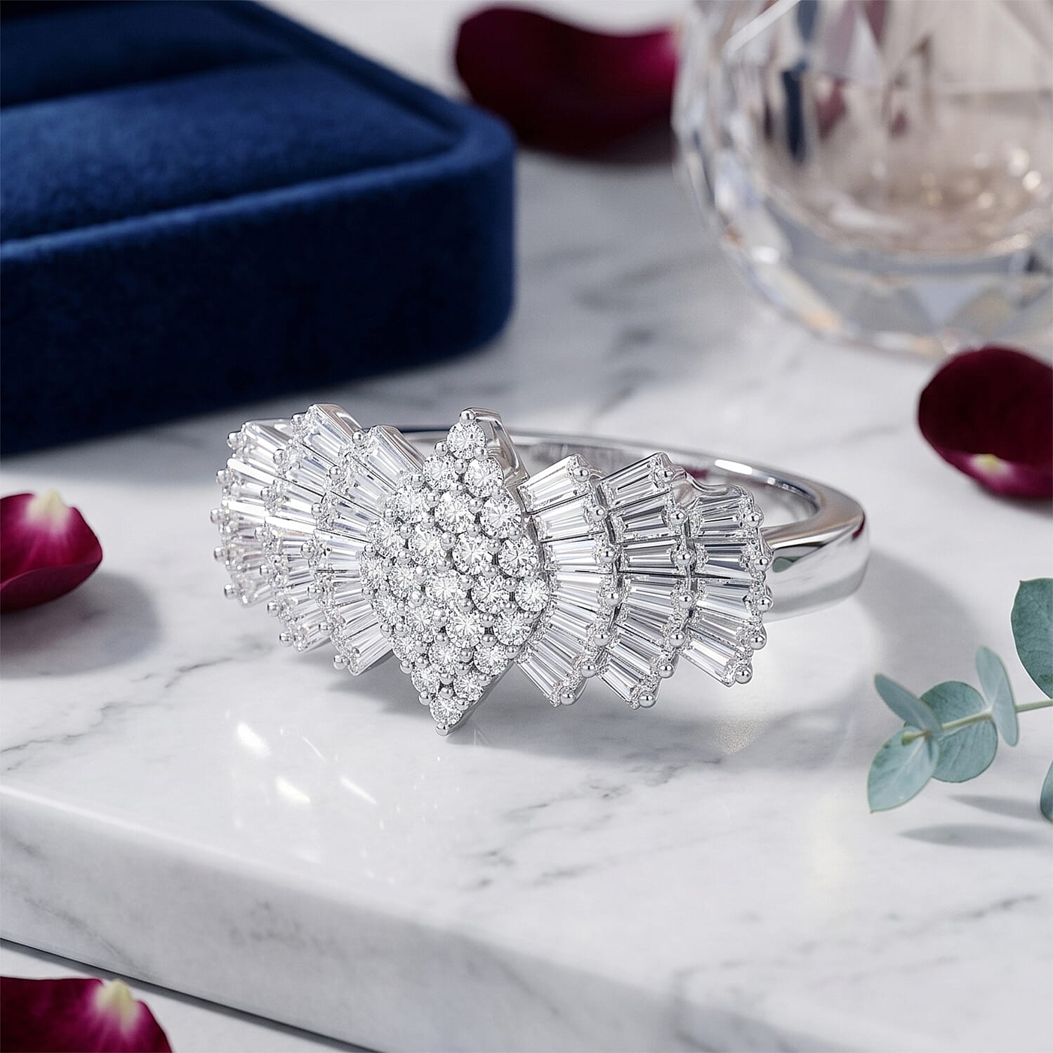 Luxuriant - Lab Grown Diamond (SI) Ballerina Ring in Rhodium Overlay Sterling Silver 2.00 Ct.