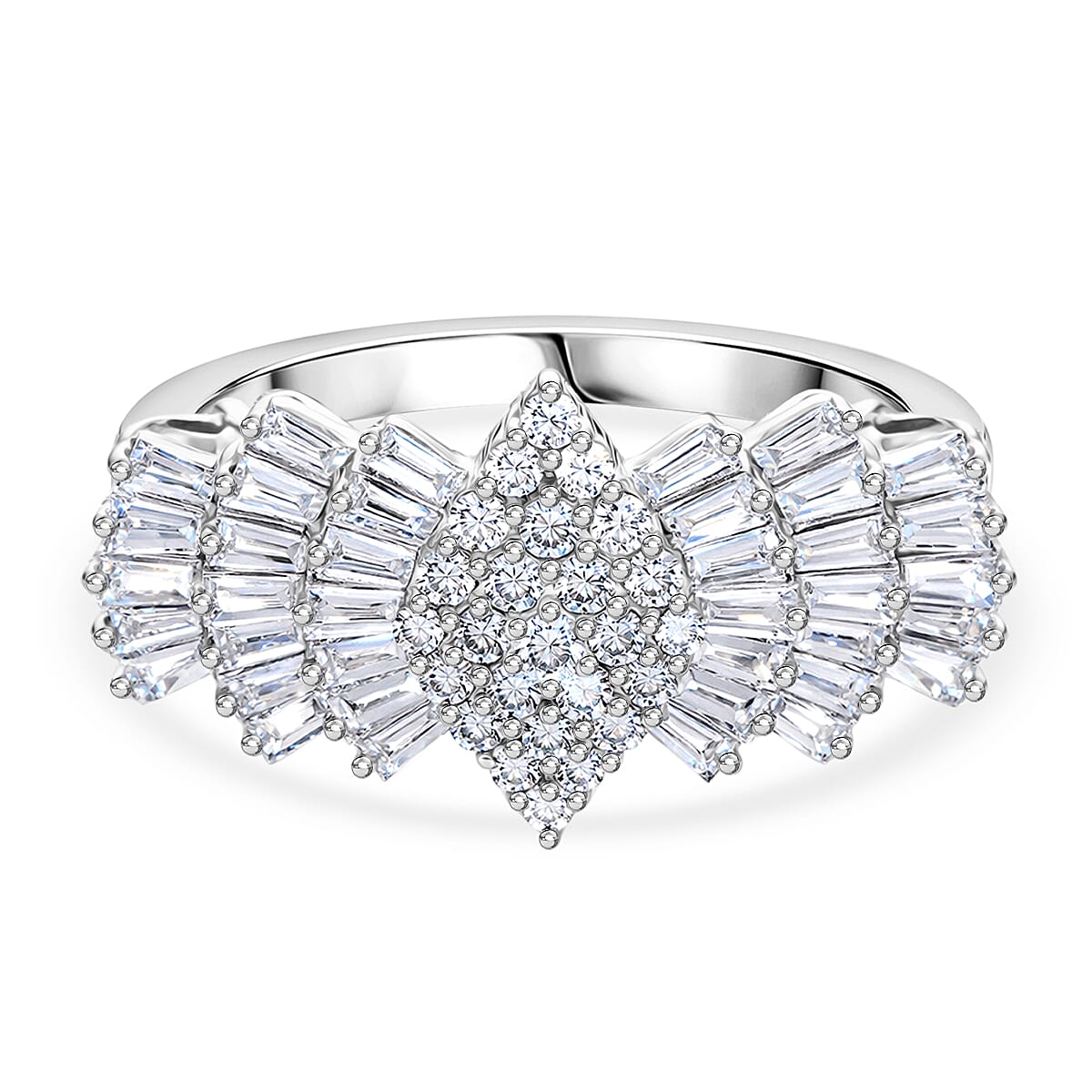 Luxuriant - Lab Grown Diamond (SI) Ballerina Ring in Rhodium Overlay Sterling Silver 2.00 Ct.