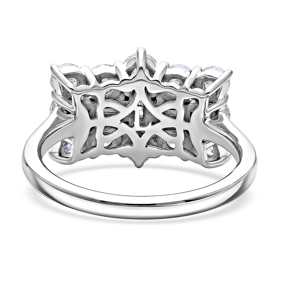 Luxuriant- SI Lab Grown Diamond Boat Ring in Rhodium Overlay Sterling Silver 2.09 Ct.