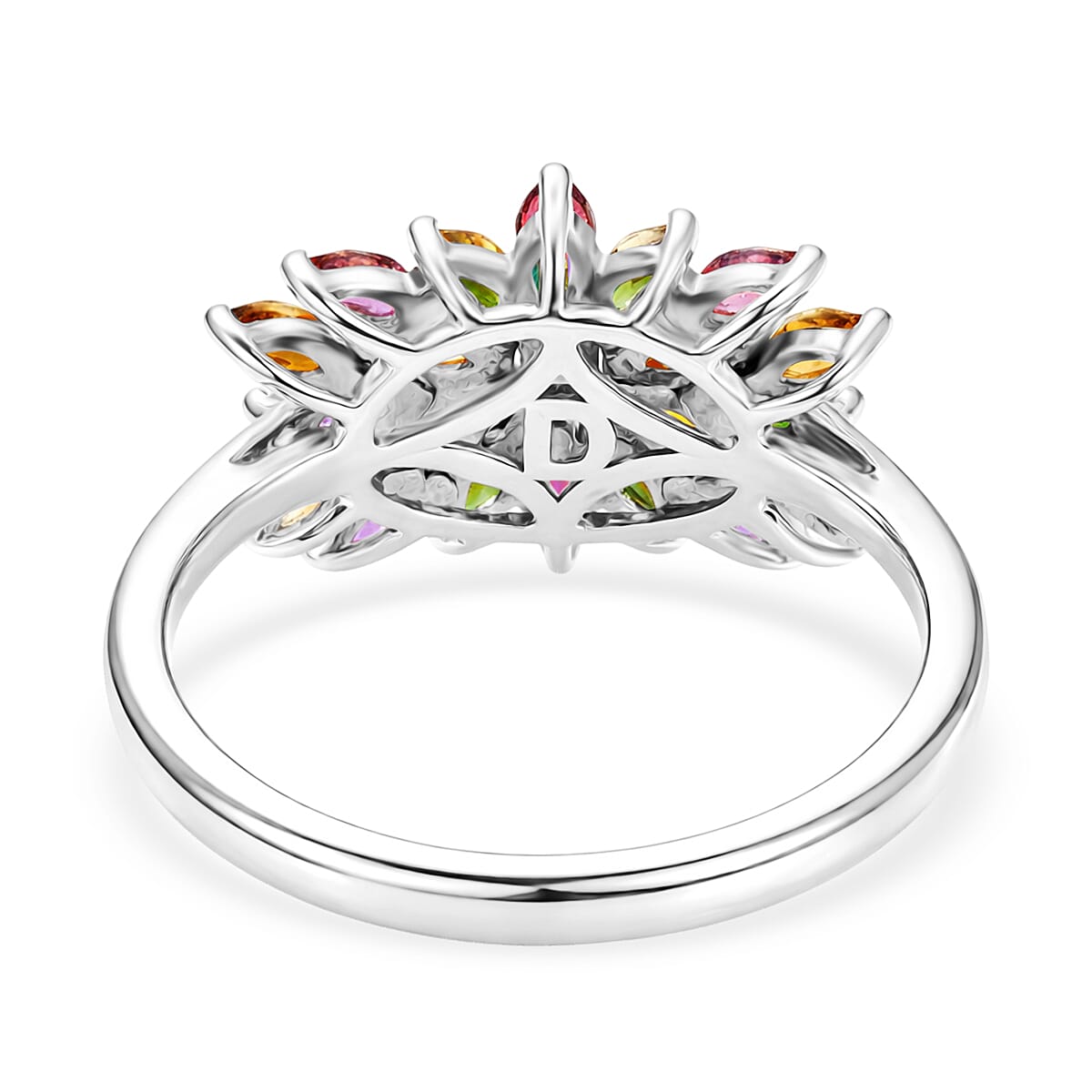 D'Joy - Multi-Tourmaline Cluster Ring in Rhodium Overlay Sterling Silver 1.65 Ct.