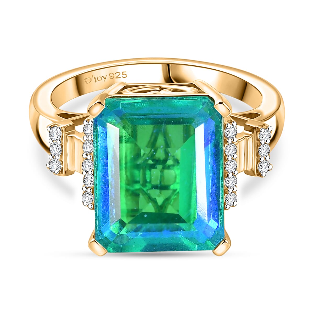 D'Joy - Peacock Triplet Quartz & White Zircon Ring in Yellow Gold Plated Sterling Silver 6.80 Ct.