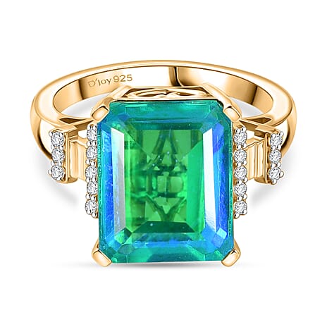 D'Joy - Peacock Triplet Quartz & White Zircon Ring in Yellow Gold Plated Sterling Silver 6.80 Ct.