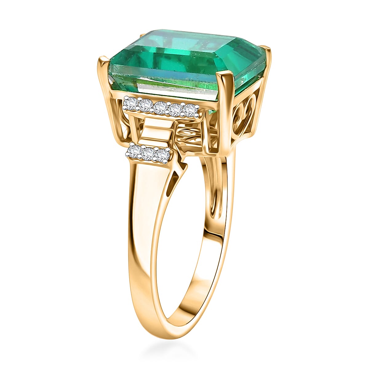 D'Joy - Peacock Triplet Quartz & White Zircon Ring in Yellow Gold Plated Sterling Silver 6.80 Ct.