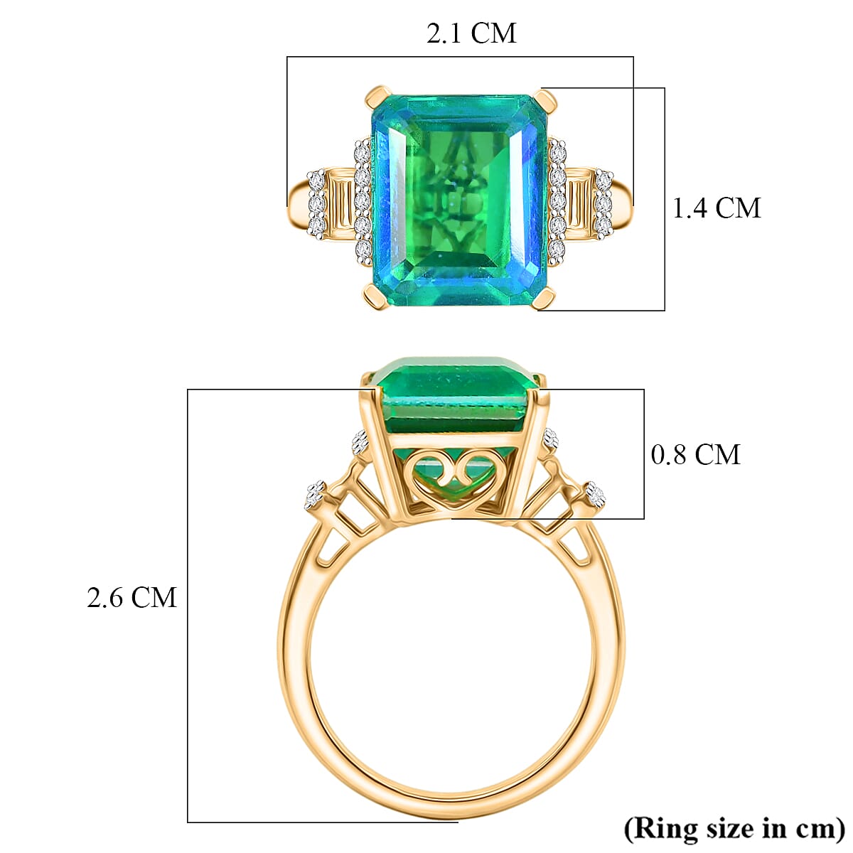 D'Joy - Peacock Triplet Quartz & White Zircon Ring in Yellow Gold Plated Sterling Silver 6.80 Ct.