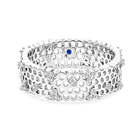 GP White Diamond, Kanchanaburi Blue Sapphire Ring in Rhodium OverlaySterling Silver  0.307  Ct.