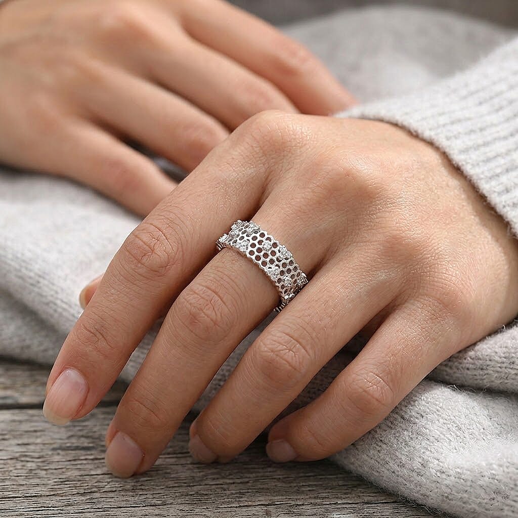 GP White Diamond, Kanchanaburi Blue Sapphire Ring in Rhodium OverlaySterling Silver  0.307  Ct.