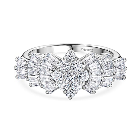 Designer Inspired Moissanite Ballerina Ring in Platinum Overlay Sterling Silver 1.07 Ct.