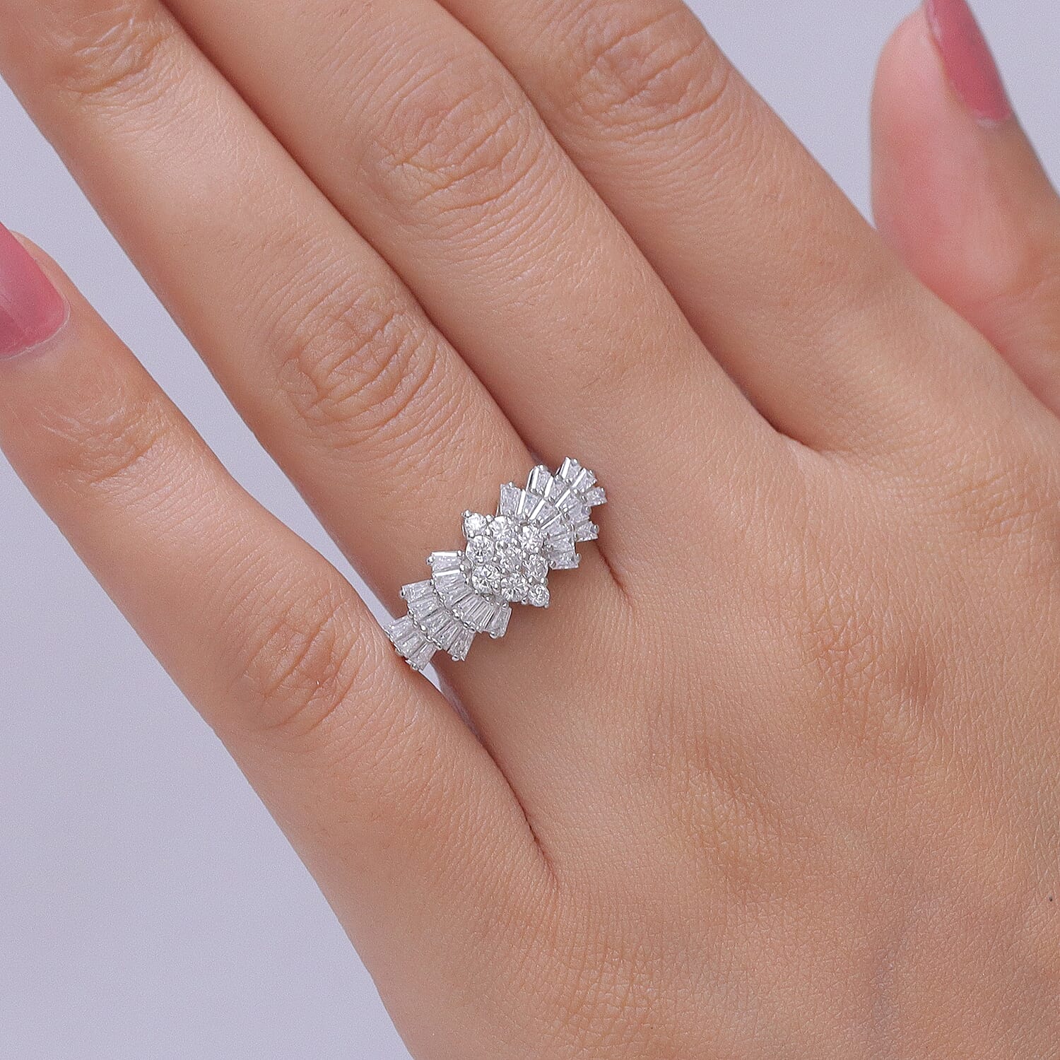 Designer Inspired Moissanite Ballerina Ring in Sterling Silver 1.07 Ct.