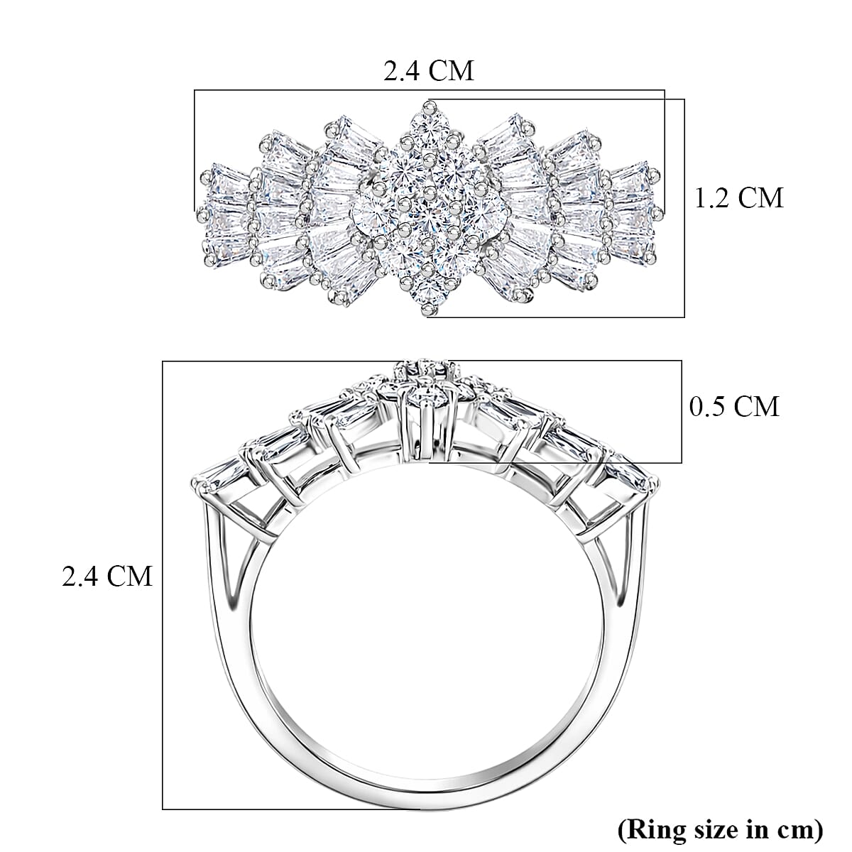 Designer Inspired Moissanite Ballerina Ring in Sterling Silver 1.07 Ct.