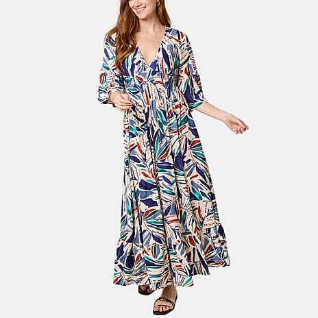Chilli & Charm Brushstroke Shirred Empire Bust Dress (Size L, 16 to 18) - Multi