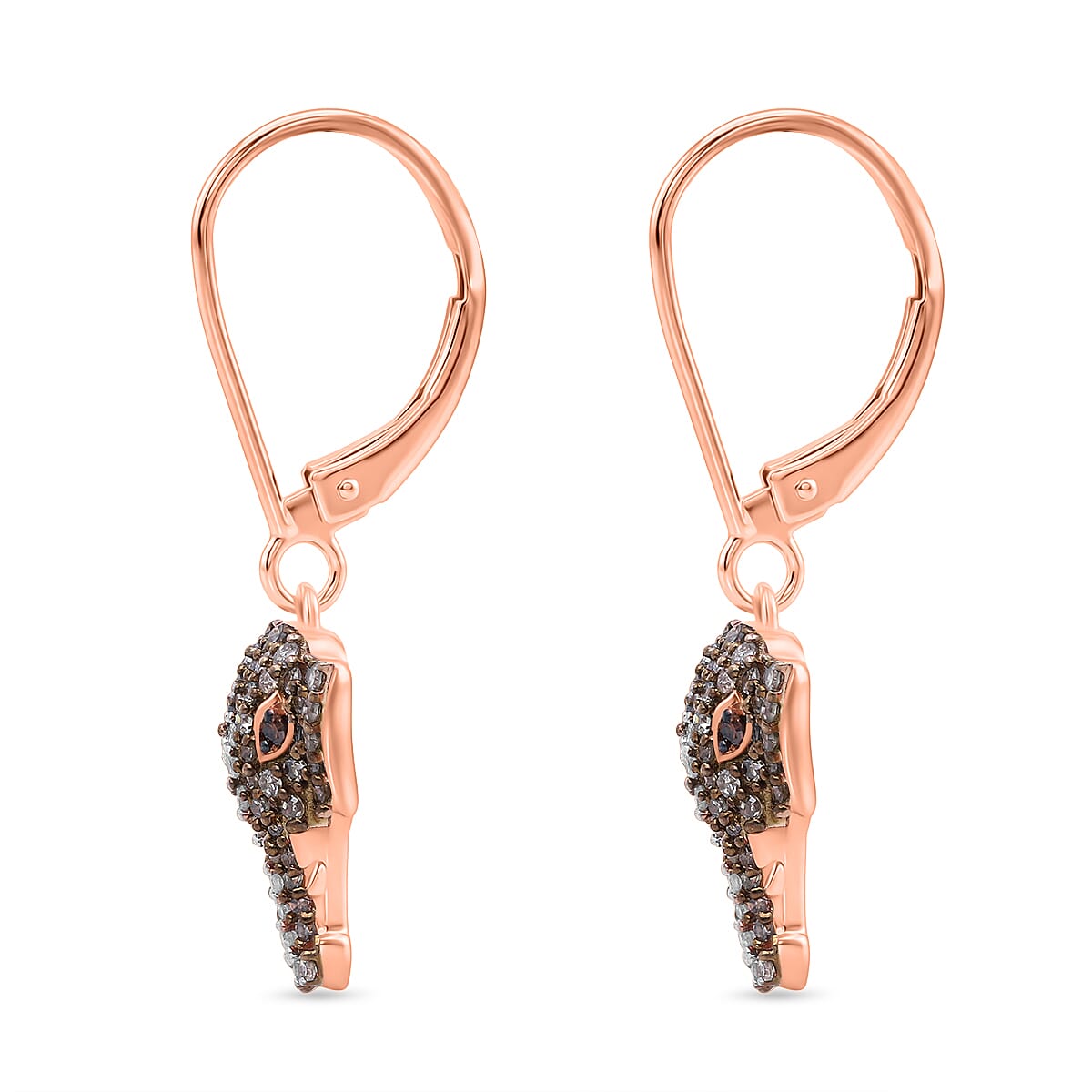 GP Family Legacy Italy - Natural Champagne Diamond With White & Red Diamond & Blue Sapphire Elephant Earrings in 18K Gold Vermeil Sterling Silver 0.50Cts