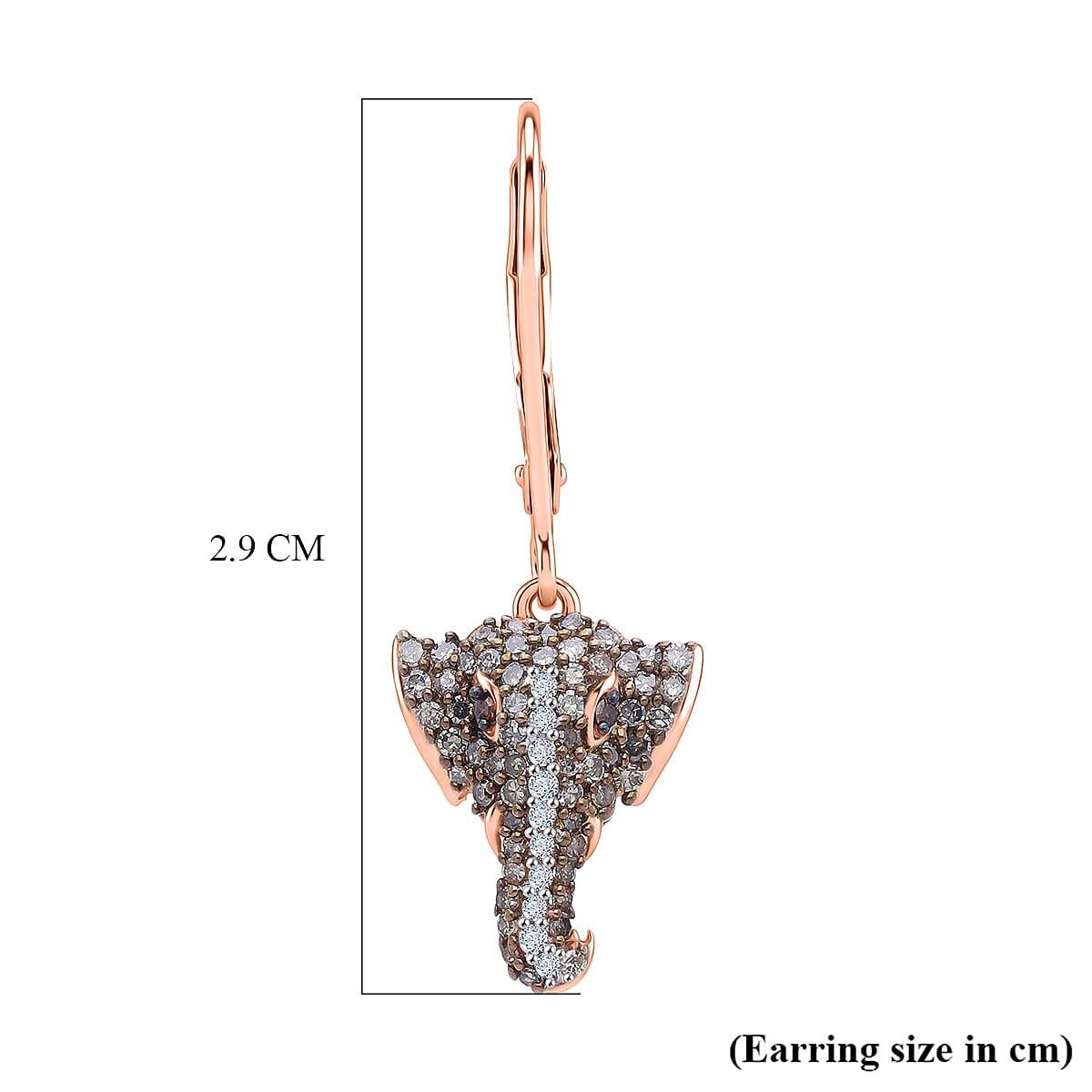 GP Family Legacy Italy - Natural Champagne Diamond With White & Red Diamond & Blue Sapphire Elephant Earrings in 18K Gold Vermeil Sterling Silver 0.50Cts