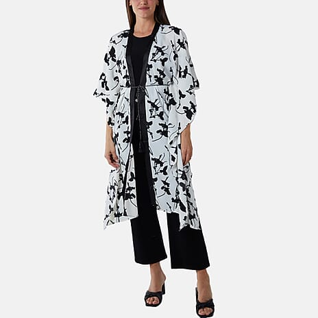 Nova Of London Kimono Midi With Satin Bands (Size S-M, 8 to12) - Cream Pattern