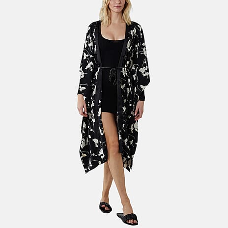 Nova Of London Kimono Midi With Satin Bands (Size S-M, 8 to 12) - Black