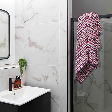 Set Of 2 Carnaby Stripe Turkish Cotton Bath Towels (Size 76X137 CM) - Berry Pink