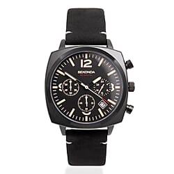 SEKONDA Airborne Quartz Movt. 5ATM WR Black Dial - Black Case Mens Watch with Black Leather Strap