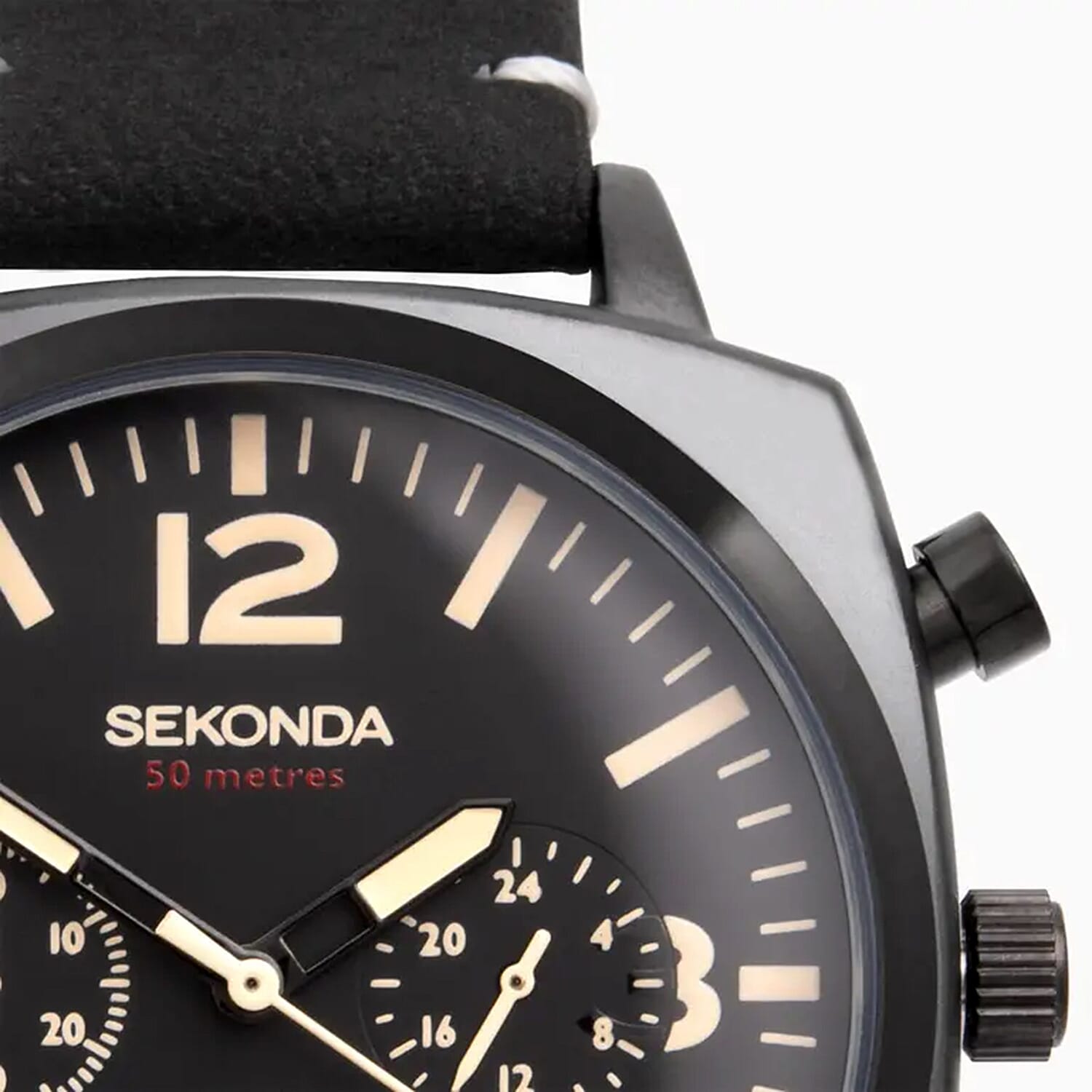 SEKONDA Airborne Quartz Movt. 5ATM WR Black Dial - Black Case Mens Watch with Black Leather Strap