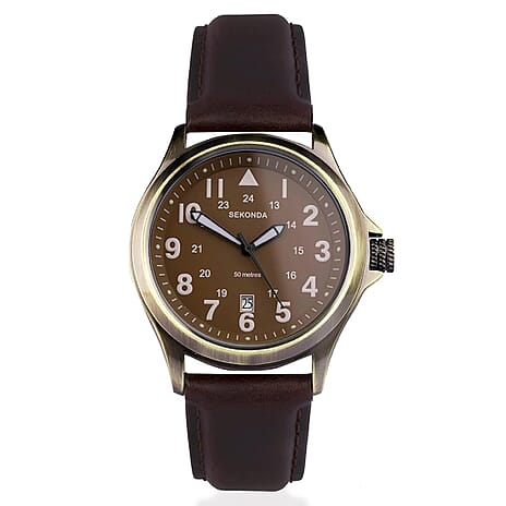 Sekonda Quartz Mens Watch in Leather - Black