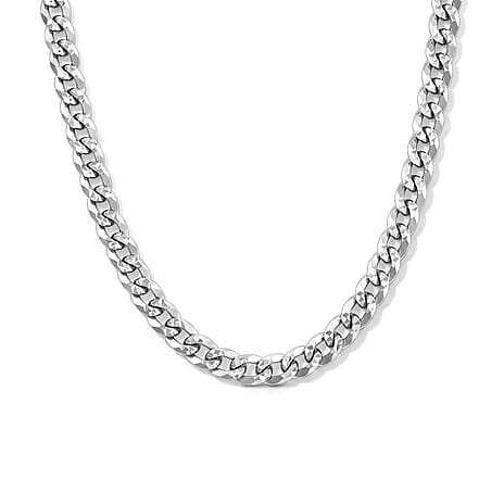 Italian Made - Sterling Silver Pyramid Pave Curb Chain (Size - 18) with Lobster Clasp