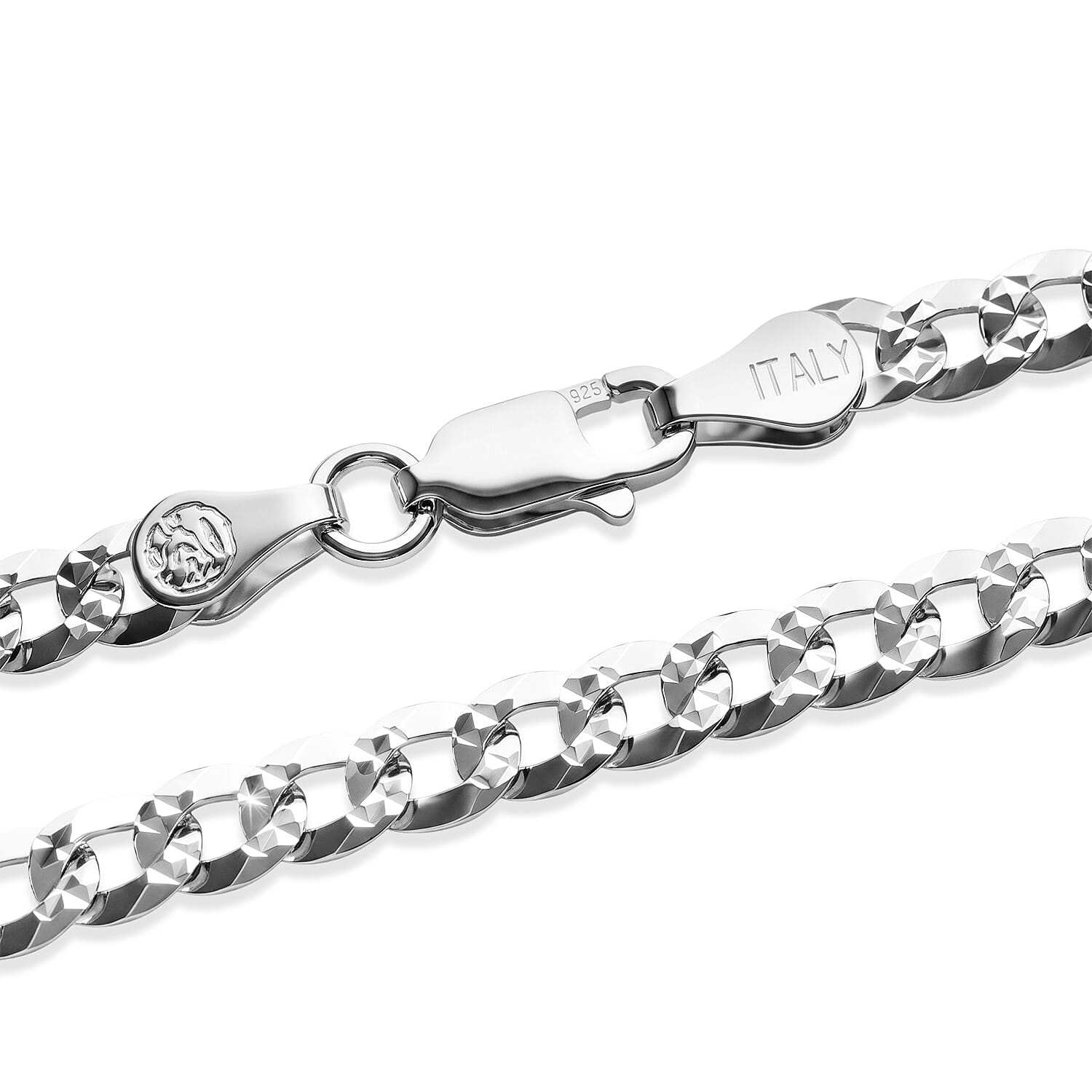Italian Made - Sterling Silver Pyramid Pave Curb Chain (Size - 22) with Lobster Clasp
