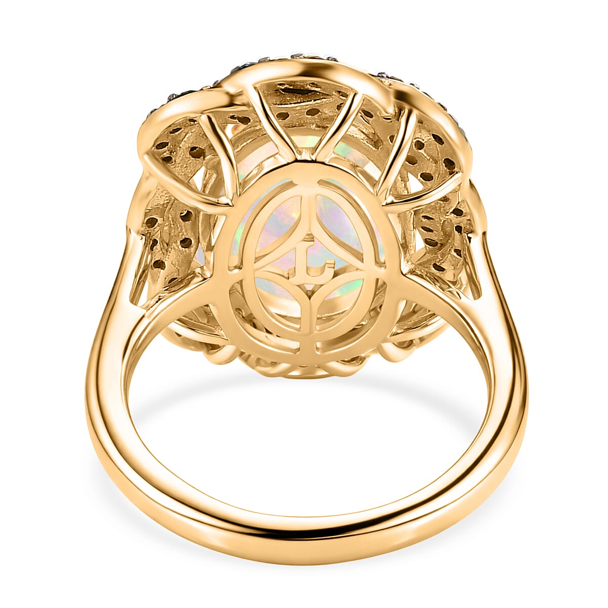 Luxuriant - AAA Ethiopian Opal & SI-G-H Lab Grown Multi Diamond Cluster Halo Ring in 18K Vermeil Yellow Gold Plated Sterling Silver 4.48 Ct.