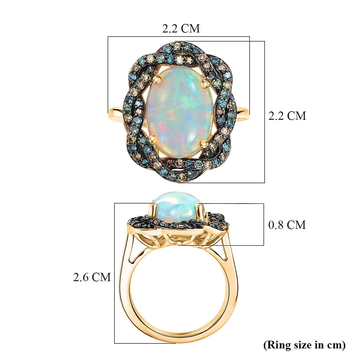 Luxuriant - AAA Ethiopian Opal & SI-G-H Lab Grown Multi Diamond Cluster Halo Ring in 18K Vermeil Yellow Gold Plated Sterling Silver 4.48 Ct.