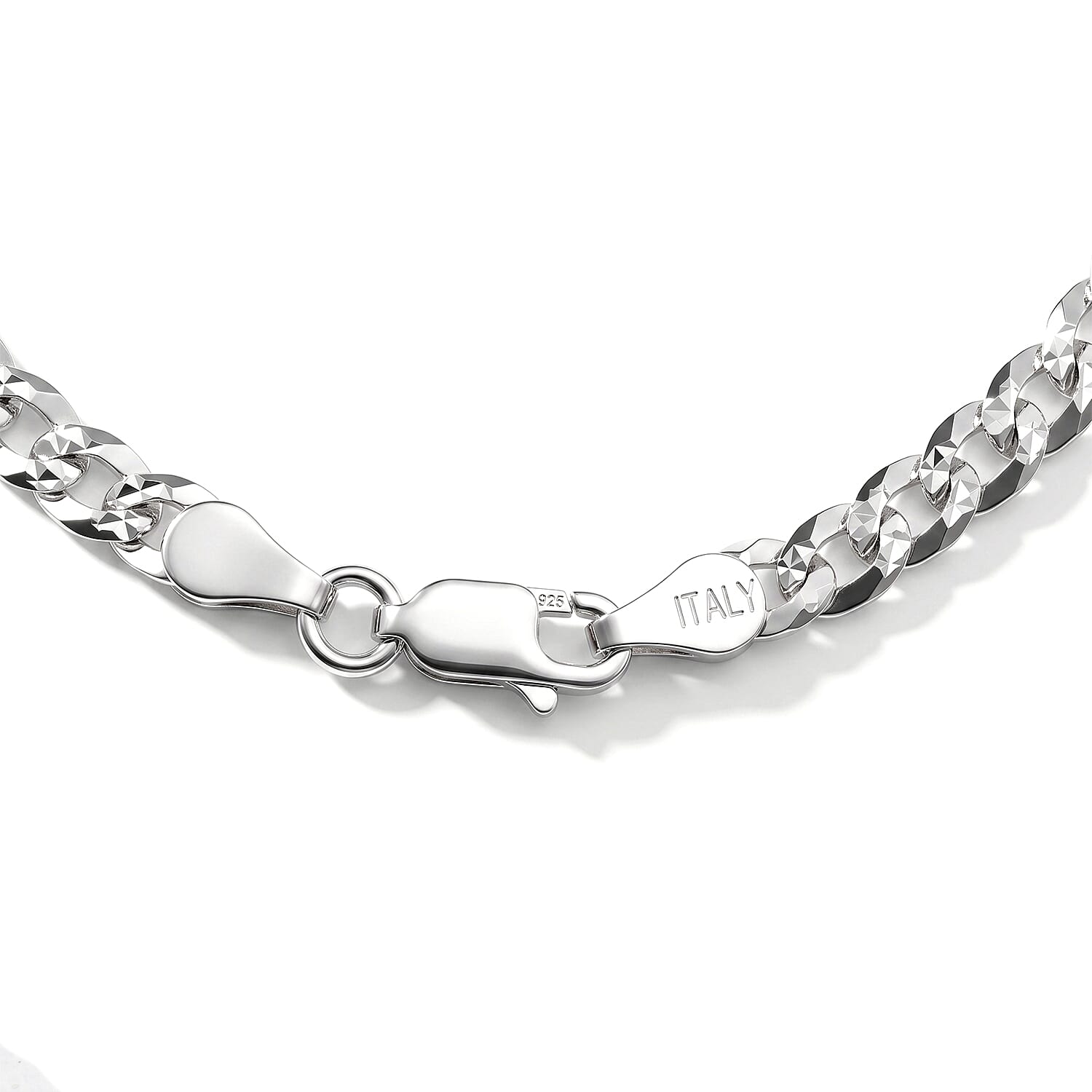 Italian Made - Sterling Silver Pyramid Pave Curb Bracelet (Size - 7.5) with Lobster Clasp