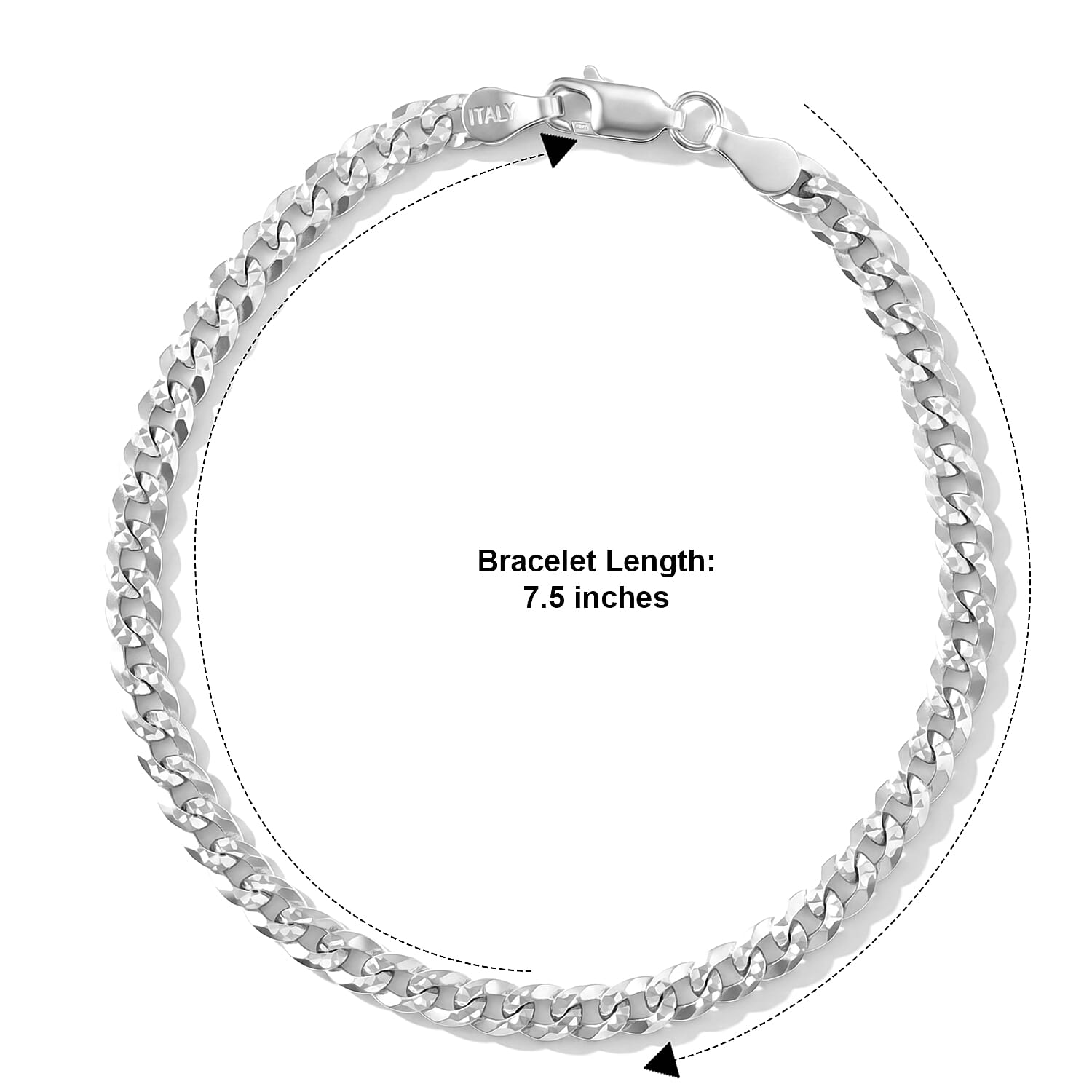Italian Made - Sterling Silver Pyramid Pave Curb Bracelet (Size - 7.5) with Lobster Clasp