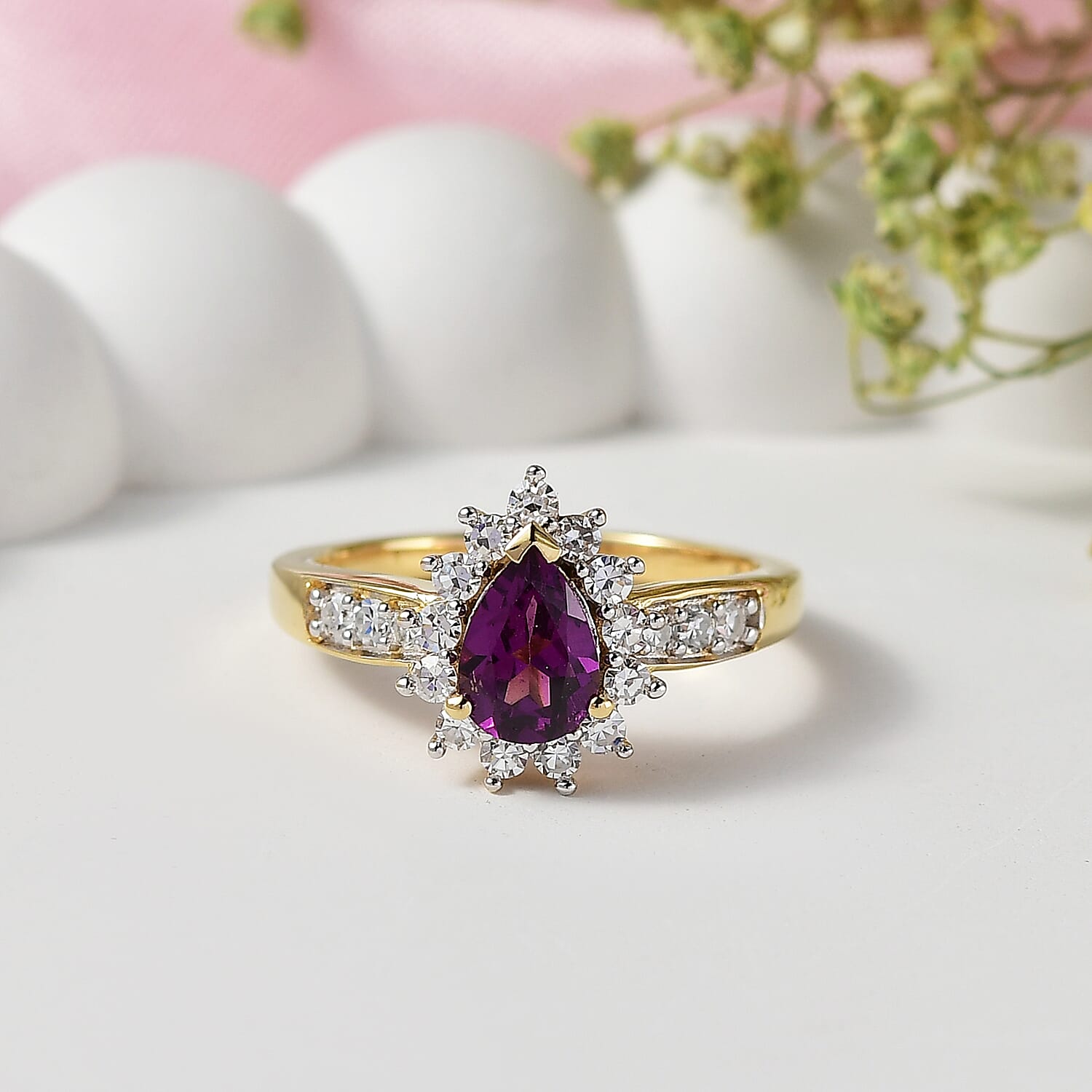 Luxuriant Radiant Ember Garnet, Lab Grown Diamond Main Stone With Side Stone Ring in 18K YG VermeilSterling Silver  1.224  Ct.