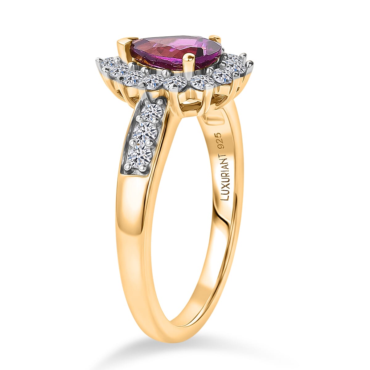 Luxuriant Radiant Ember Garnet, Lab Grown Diamond Main Stone With Side Stone Ring in 18K YG VermeilSterling Silver  1.224  Ct.