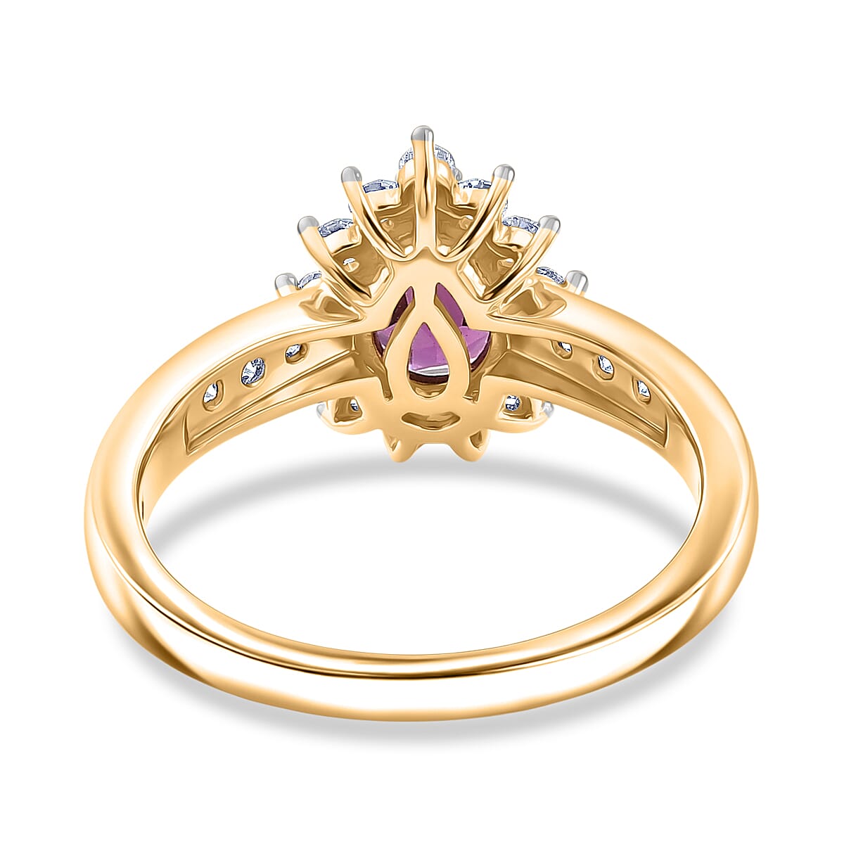 Luxuriant Radiant Ember Garnet, Lab Grown Diamond Main Stone With Side Stone Ring in 18K YG VermeilSterling Silver  1.224  Ct.