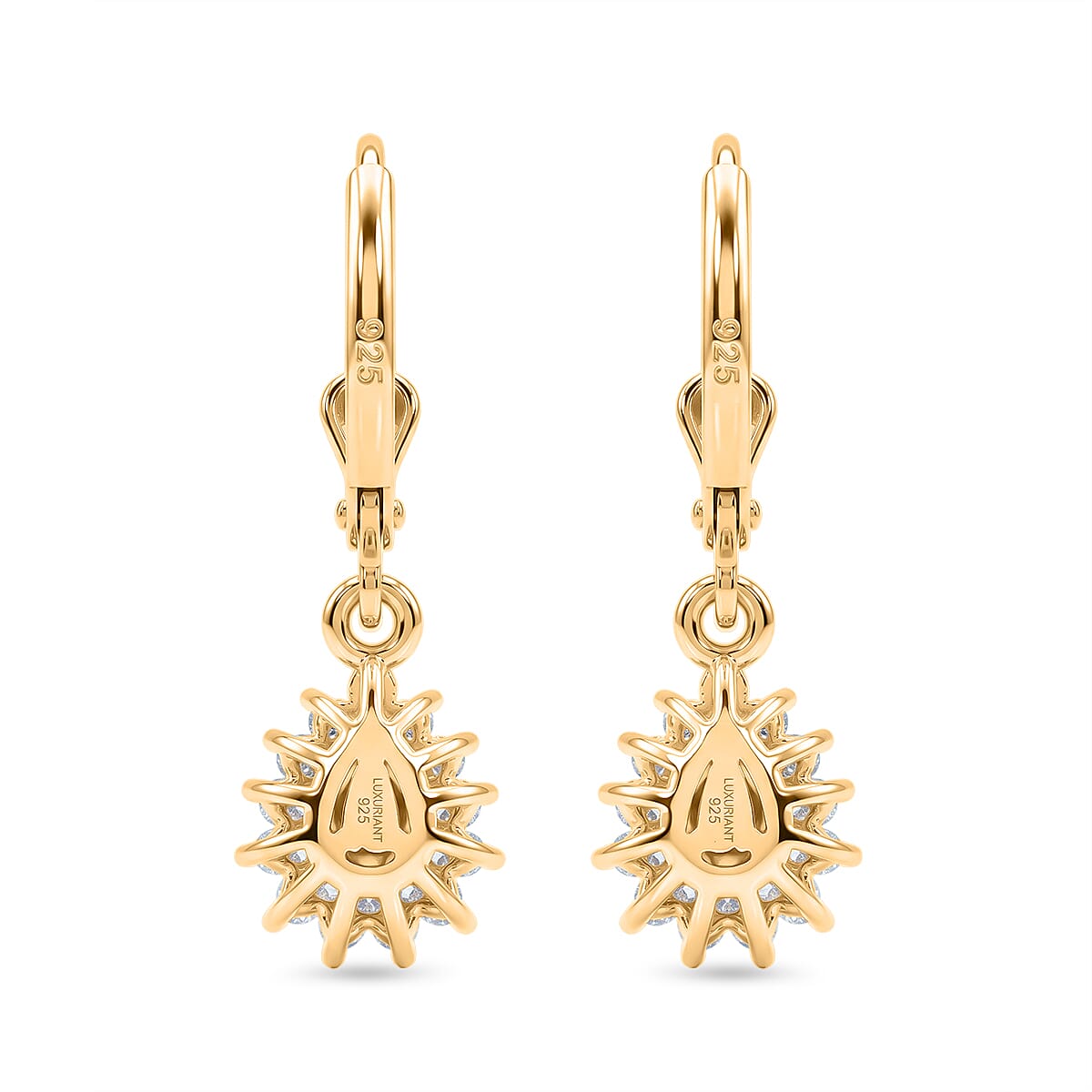 Luxuriant - AAA Purple Garnet & Lab Grown Diamond (SI-G-H) Halo Dangling Earring with Lever Back in 18K Vermeil Yellow Gold Plated Sterling Silver 1.10 Ct.