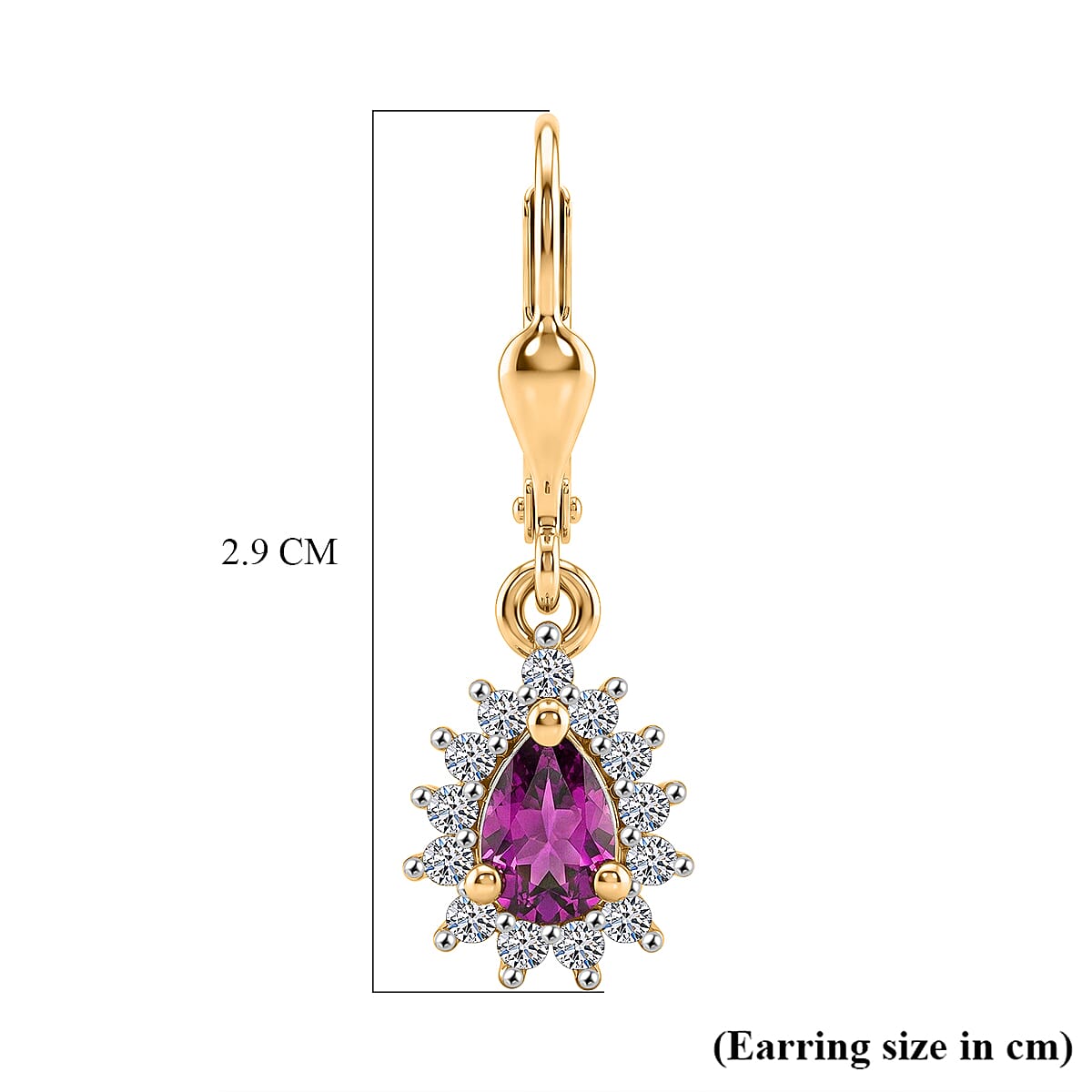 Luxuriant - AAA Purple Garnet & Lab Grown Diamond (SI-G-H) Halo Dangling Earring with Lever Back in 18K Vermeil Yellow Gold Plated Sterling Silver 1.10 Ct.