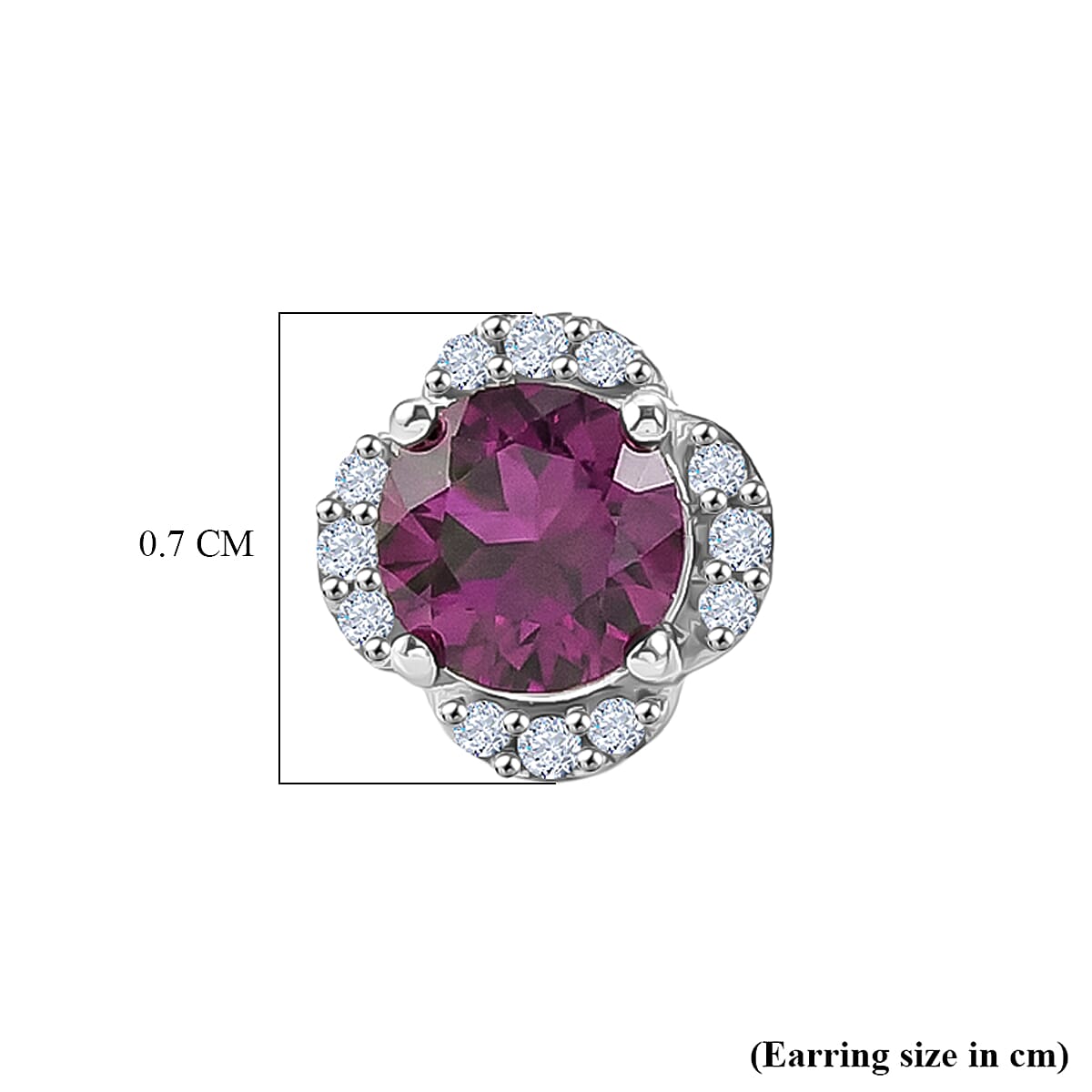 D'Joy - AAA Purple Garnet & White Zircon Halo Stud Push Post Earring in Rhodium Overlay Sterling Silver 1.40 Ct.