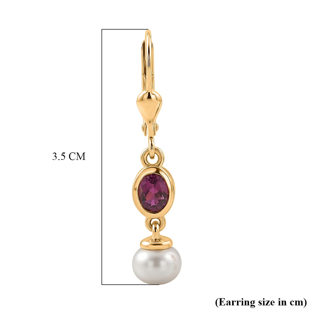 D'Joy - Radiant Ember Garnet & Fresh Water Pearl Solitaire Lever Back Earring in Yellow Gold Plated Sterling Silver 3.80 Ct.