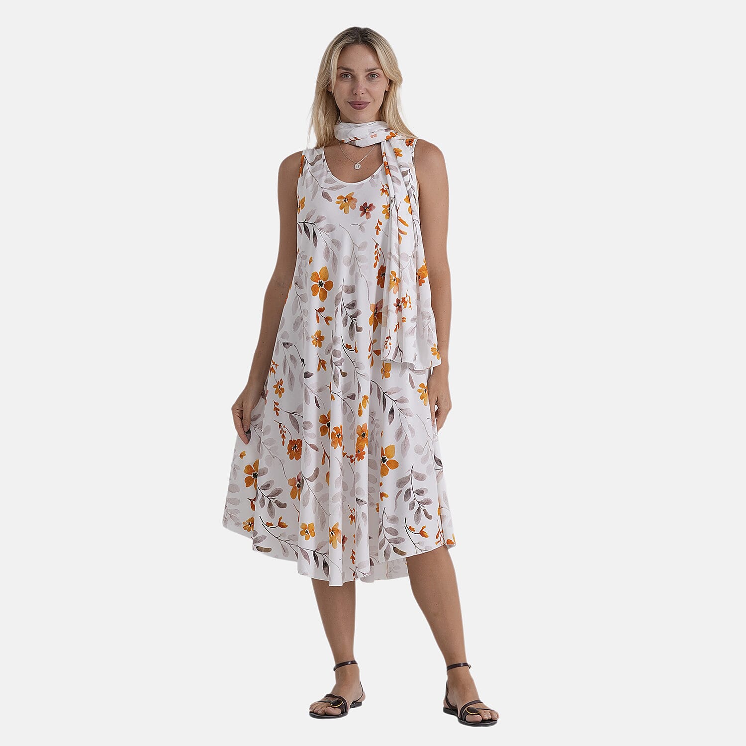 La Marey Patterned Dress (Size - One Size Curve) - Brown