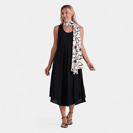 La Marey Summer Escape Umbrella Dress with Scarf (One Size, 8-18) - Black