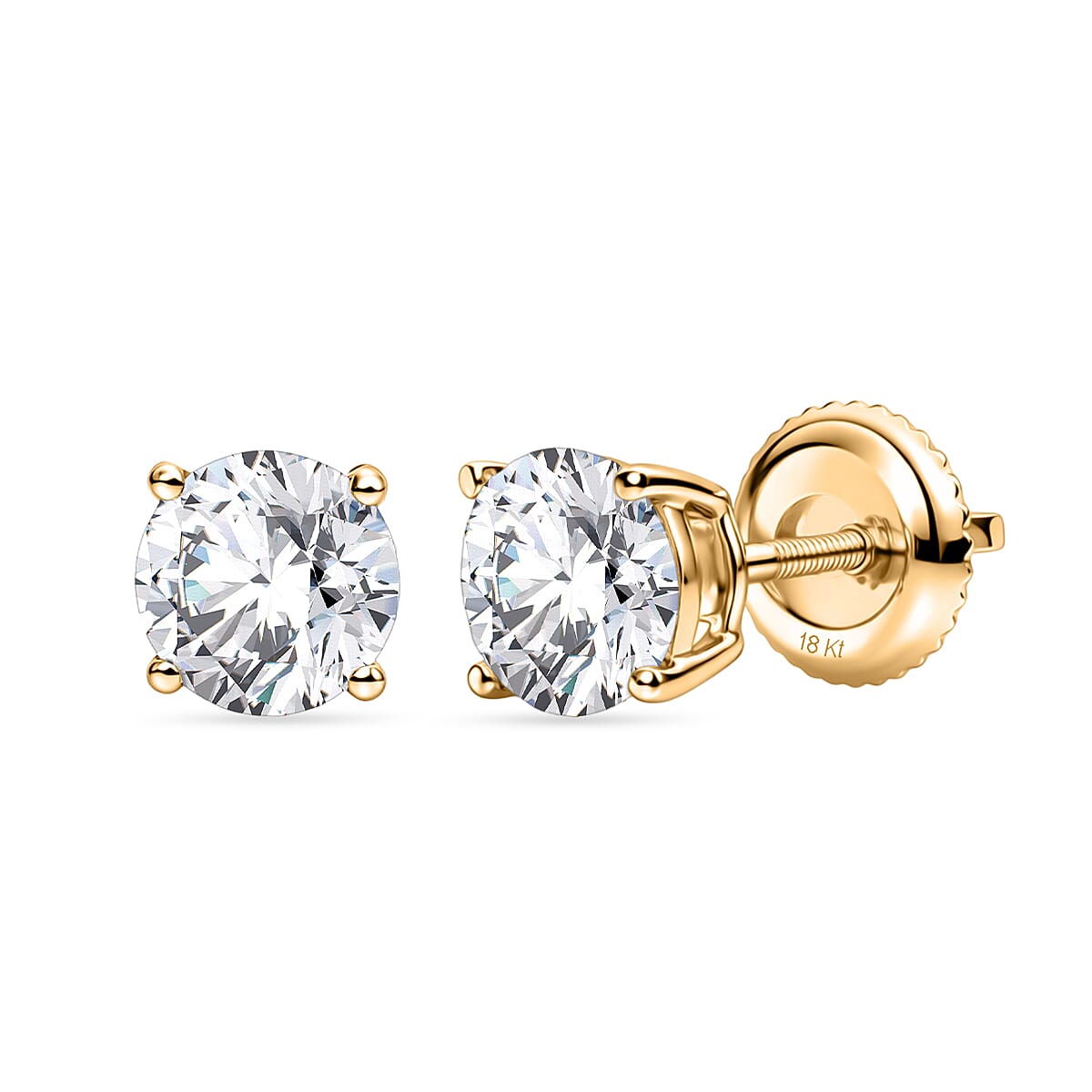 THE PERFECT DIAMOND - 18K Yellow Gold IGI Certified Lab Grown Diamond (D-IF) Solitaire Earring with Screw Back 2.07 Ct.