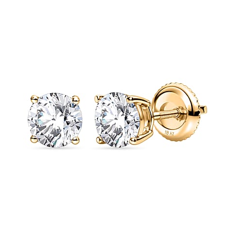 THE PERFECT DIAMOND - 18K Yellow Gold IGI Certified Lab Grown Diamond (D-IF) Solitaire Earring with Screw Back 2.07 Ct.