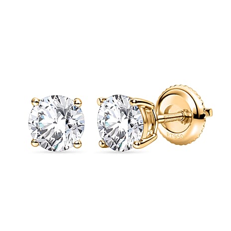 Luxuriant - 18K Yellow Gold IGI Certified Lab Grown Diamond (D IF) Solitaire Stud Earring with Screw Back 2.07 Ct.