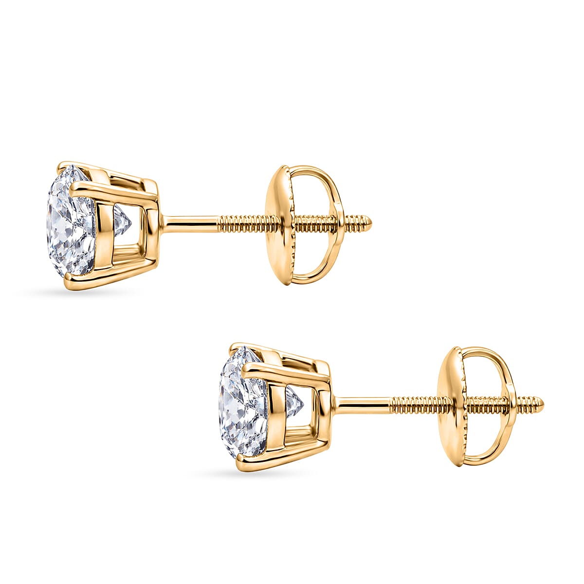 Luxuriant - 18K Yellow Gold IGI Certified Lab Grown Diamond (D IF) Solitaire Stud Earring with Screw Back 2.07 Ct.