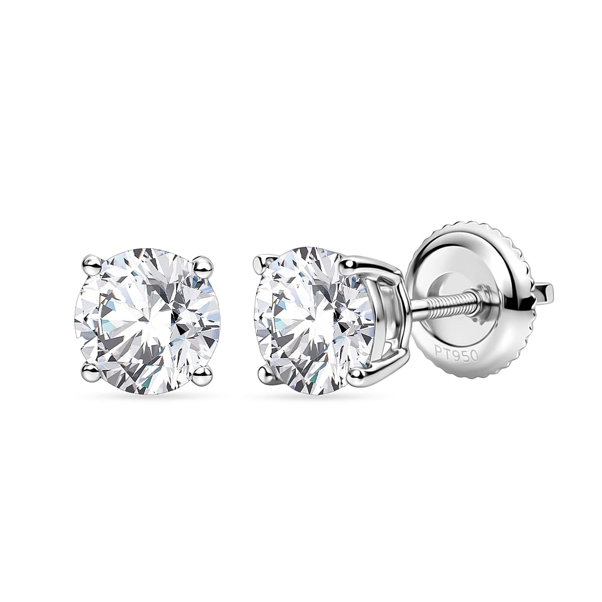 Luxuriant - 950 Platinum IGI Certified Lab Grown Diamond (D IF) Solitaire Stud Earring with Screw Back 2.07 Ct, Platinum Wt. 2.30 Gms