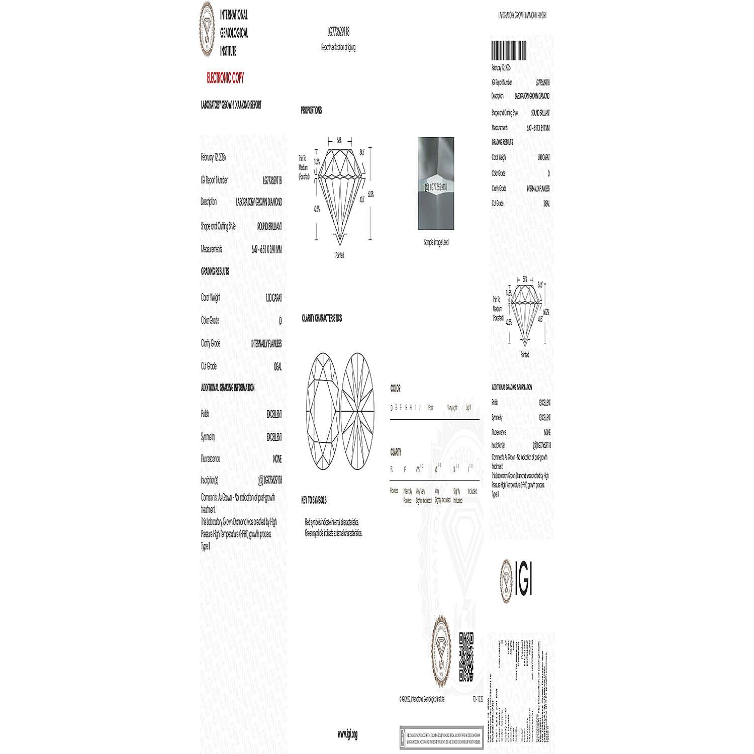 THE PERFECT DIAMOND - 950 Platinum IGI Certified Lab Grown Diamond (D-IF) Solitaire Earring with Screw Back 2.07 Ct