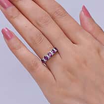 Luxuriant - Natural Radiant Ember Garnet & Lab Grown Diamond (SI-G-H) 5 Stone Ring in Rhodium Overlay Sterling Silver 1.54 Ct.